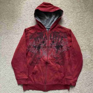 Men's Hoodies Sweatshirts 2024 New American Vintage Y2k MMA Elite Zip Up Hoodie Size Small Skull Wing Graphic Men Street Hip Hop Casual Sweatshirt UnisexH24129