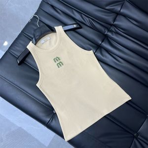 Women's tank knitted short top tight fitting sexy slimming spring rhinestone letter pattern green decoration fashionable high-quality and versatile