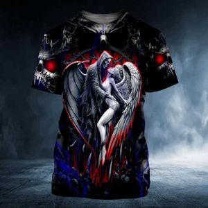 Men's T-Shirts Summer Retro T Shirt Men 3D Printed Skull Angel Graphic Tees Fashion Clothes Oversized Streetwear O Neck Short Sleeve Man Tops