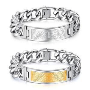 Bracelets New Arrival 16MM Wide Silver Color/Gold 316L Stainless Steel Cross and Bible Pattern Bracelet Jewelry Gift 8.26"