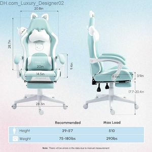 Other Furniture Dowinx Gaming Chair Cute with Cat Ears and Massage Lumbar Support Ergonomic Computer Chair for Girl with Footrest and Headrest Q240130