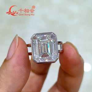 Halsband 8CT 10*12mm Bezel Emerald Two Circle Ring 925 Sterling Silver D White Color VVS Moissanite Diamond for Jewelry Gift Wedding