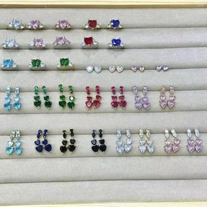 Studörhängen Hecheng 40%rabatt på Big Sale Heart for Women Colorful Cubic Zirconia Wedding Engagement Bridal smycken