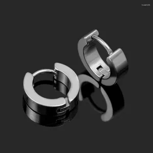 Stud Earrings 1 Pair Fashion Korean Punk Stainless Steel Huggie Hoop For Men Women Black Pierced Fake Ear Circle Pop Jewelry