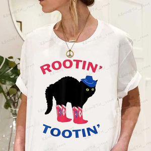 Damen T-Shirt Western Vintage Cowboy Cat T-Shirt Frauen Baumwolle Kurzarm Lustige T-Shirts Rodeo Retro Graphic Tees Tops Hippie Weibliche Kleidung T240129