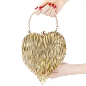 SLIVER DIAMANDS Evening Påsar för kvinnor 2020 Golden Diamond Tassels Clutch Ladies Handmade Heart Wedding Shiny Bag Q11162740