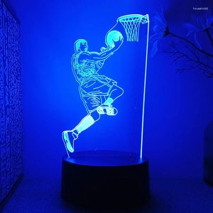 Luci notturne Atleta di basket Figura Lampada a LED 3D per camera da letto Decorazione della camera dei bambini Regalo di compleanno Fidanzato