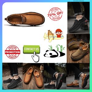 Vandringskor avslappnad plattform platt lyxdesigner läderskor äkta läder loafers för män anti slip slitstarka läder sneakers