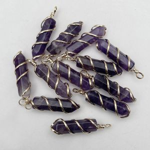 Ringar Fashion Pendulum Natural Stone God kvalitet Amethyst Sie eller Gold Color Halsband Pendant Smycken Making Charm Accessories 12pc