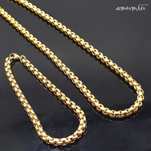 Necklace Earrings Set AMUMIU 3mm Width 316L Women's Stainless Steel Jewelry For Women Men Fashion Chains Bracelet Gold Color Sets HZTZ132