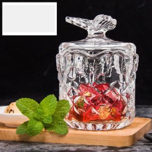 Necklace French Butterfly Crystal Glass Jar with Lid Candy Storage Bottle Household Jewelry Necklace Ring Box Sundries Food Jar Art Decor