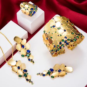 Charme Kellybola Gold Wide Halskämme Armreifen Ohrring Ring Set African Women Braut Hochzeitsfeier Mode exquisiter Schmuck 2021