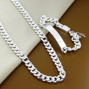 Halsband 925 Sterling Silver Solid 10mm Chain Halsband Armband Smycken Set Wedding Party Christmas Gift Fashion för män 50/55/60cm
