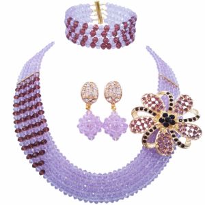 Cloisonne Fashion Lilac Purple Darple Multi Strands عبارة عن قلادة من الخرز النيجيري المجوهرات الأفريقية مجموعات الزفاف الكريستالية 5JZ20