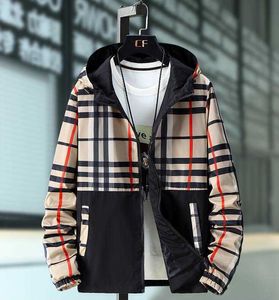 Herrjackor B2068 Plaid Mens Jacket Lång ärm Ggity Hooded Zip Up Outdoor Designer Jacket Windbreaker Men Coat