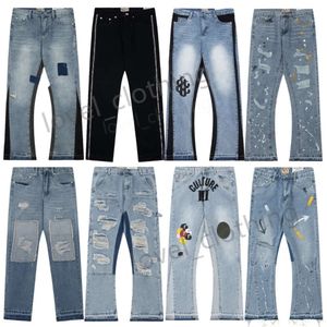 Mens Jeans Designer Galleries Fashion Hole Splash Ink Graffiti Print Washed Cloth High Street Women Pants Casual Plus Size M-XXL