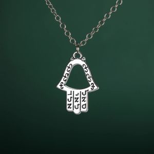 Hamsa Hand of Fatima Necklace Pendant Chain For Men Womens 14K White Gold Palm Necklaces Turkish Jewelry Gift