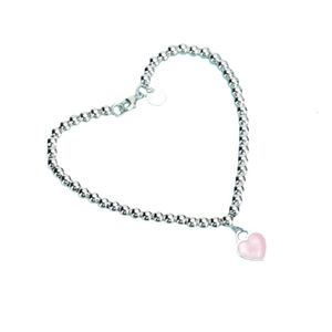 Tiff Armband Designer Luxury Fashion Women Original Quality Heart 925 Sterling Silver Blue Emamel Love T Ball Chain Pink Pendant Day Gift