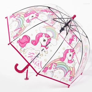 Regenschirme 2024 Kinder Farbe Prinzessin mit Bindung Schöne transparente Kunststoffdruck Einhorn Regenschirm Kawaii Mädchen