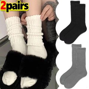 Frauen Socken 1/2pairs lolita lange feste Farbe gestrickte warme mittlere Röhrchen Weiß wärmere Damen Herbst Winter Häkel Sox Stiefel Manschetten