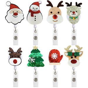 Christmas Badge Keychain Desk Accessories Retractable Pull Cartoon ID Badges Holder With Clip Office Supplies 8 Colors