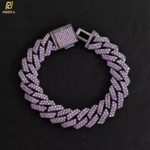 Bransoletki biżuteria Hip Hop 15 mm Purple Diamond Cuban Link Bransoletka Ustawienie 5a Cubic Cyrronia Bransoletka Kubańska