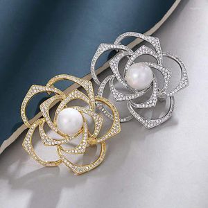 Brooches Luxury Big Pearl Flower For Women Shiny Rhinestone Plant Brooch Pins Beauty Corsage Party Jewelry Dress Accessories