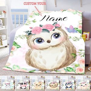 Coperta con nome personalizzato Kawaii Baby Girl Boy Coperte personalizzate per bambini Cartoon Animal Cute Soft Flanella Coperta da tiro Regalo di compleanno 240122