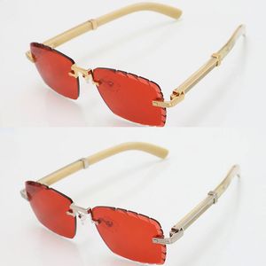 2024 New Luxury Diamond cut lens Rimless Mens Sunglasses Large Square Designer Glasses 03770 Original White Genuine Natural horn Sunglasses Frames Size 60-21-145MM