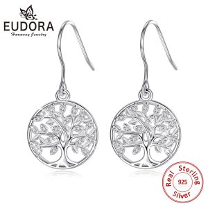 Örhängen Eudora 100% 925 Sterling Silver Tree of Life Drop Earring With AAA Zircon Women Fashion Earrings Jewelry Gift for Girl Cye092