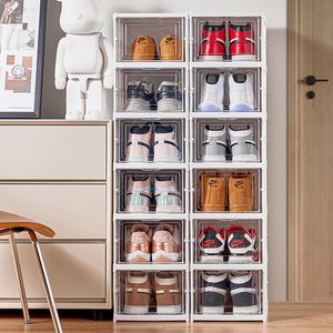 Transparent shoe box shoes Household Transparent Folding Plastic Thickened Shoe Box Integrated Installation Free Easy Shoe Cabinet Storage Shoe Rack