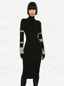 Grundläggande casual klänningar Eleganta kvinnors lyxiga långärmade diamant sexiga svart bandage klänning vestidos para mujer kvällsfest prom ny i klänningar robe t240129