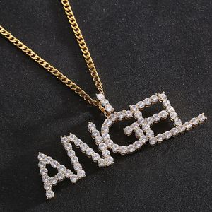 Uomo Donna Nome personalizzato Zircone Lettere Collane Ciondolo con ciondolo per gioielli Hip Hop moda argento oro con catena di corda256y