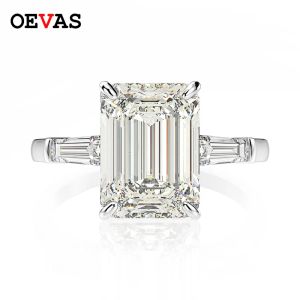 Ringar Oevas Sterling Sier Emerald Cut skapade Moissanite Gemstone Wedding Engagement Diamonds Ring Fine Jewets Gifts Wholesale