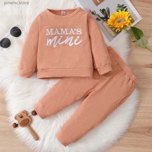 Set di abbigliamento 3-24 mesi Bambino Neonata 2 pezzi Set di vestiti Ricamo Lettere Camicia a maniche lunghe + Pantaloni Bambina Autunno Abbigliamento moda