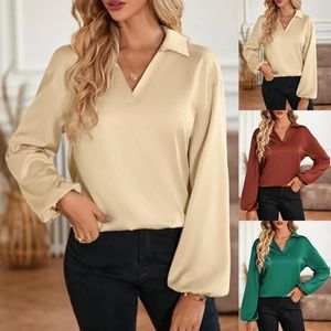 Kvinnors blusar lyxiga kvinnor satin skjorta backless långärmad skjortor silk topp elegant lykta dagliga kontorsföretag blusa