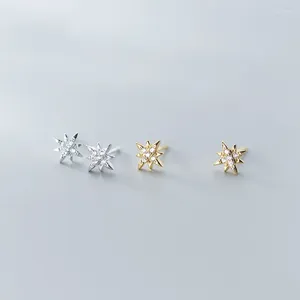 Orecchini a bottone WTLTC 925 Sterling Sliver Cubic Zircoina Star Minimal Small CZ Borchie Mini Tiny Post per le donne