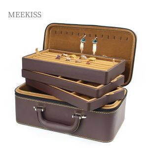 Rings New Jewelry Box Highgrade Leather Multifunctional Portable Jewelry Box Ring Necklace Jewelry Storage Display Box Large Capacity