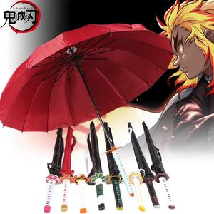 Parasol anime demon Slayer Katana Windproof długa uchwyt Kyoujurou Parasol Kimetsu No Yaiba Sunshade Sword Rain Gears