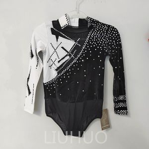 LIUHUO Personalizza Body da ginnastica ritmica Ragazzi Uomini Bianco-Nero Qualità Elastico Competizione Artistica Ginnastica Performance Wear Cristalli