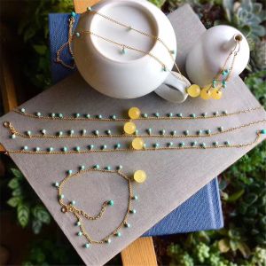Zestawy ręcznie robione oryginalny projekt naturalny turkus bursztyn 14K złota wypełniona bransoletka Naszyjka Romantyczna kobietę biżuteria urodzinowa Zestaw biżuterii urodzinowej