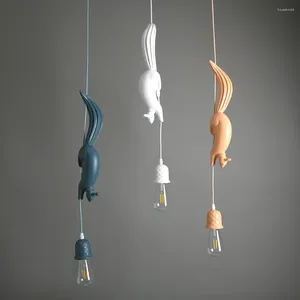 Pendant Lamps Hanglamp Squirrel Shape Nordic Resin Animal Light LED Indoor Decor Hanging Lamp For Dining Room Living Kids