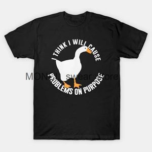 Homens camisetas Untitled Goose Game Eu acho que vou causar problemas de propósito t-shirt homens mulheres engraçado rua manga curta algodão marca roupash24129