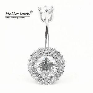 Ringer Hellolook Sterling Sier Round Cubic Zircon Belly Button Ring Punk Navel Piercing Body Jewelry Belly Dance Accessories