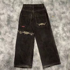 Mens Jeans Streetwear Jnco Y2K Hip Hop Cartoon Graphic Print Vintage Baggy Black Pants Män kvinnor Hög midja breda benbyxor5dbo5dbo5dbo