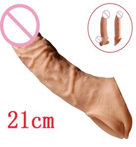 Seks Oyuncak Masaj Oyuncakları İnsan Ürünleri Mağazası 21cm Uzatma Erkek Penis Extender Silikon Kılıf Yeniden Kullanılabilir Gecikme Ejacülasyon9451618