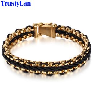 Bangle Luxury Gold Plated rostfritt stål armband män 12 mm breda mäns wrap armband manlig bästa vän smycken armband armband ny