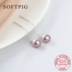 Dangle Earrings SOFTPIG Real 925 Sterling Silver Pearl Chain Short Tassels Drop For Women Wedding Party Classic Fine Jewelry