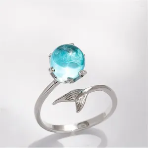 Anéis de cluster ins azul cristal sereia bolha dedo ajustável para mulheres meninas acessórios declaração moda jóias