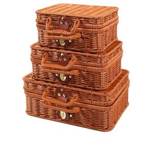 Baskets Box Storage Basket Sorting Box Jewelry Box Manual Woven Storage Basket Lid Debris Cosmetic Storage Consolidation Storage